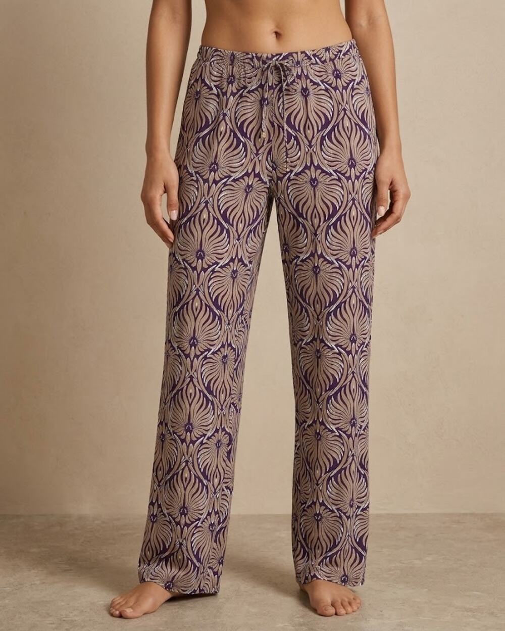 Hanro Sleep & Lounge Drawstring Pajama Pants Amethyst Damask Large
